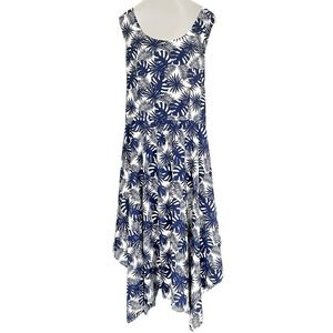 Pretty Pink Blue Asymmetric Handkerchief Dress Palm Leaf Plus Size 2X Sleeveless